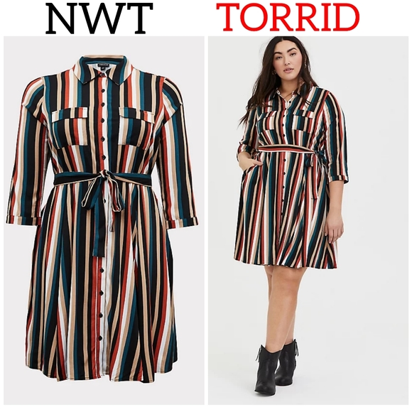 torrid Dresses & Skirts - MULTI STRIPE CHALLIS SELF TIE MINI SHIRT DRESS